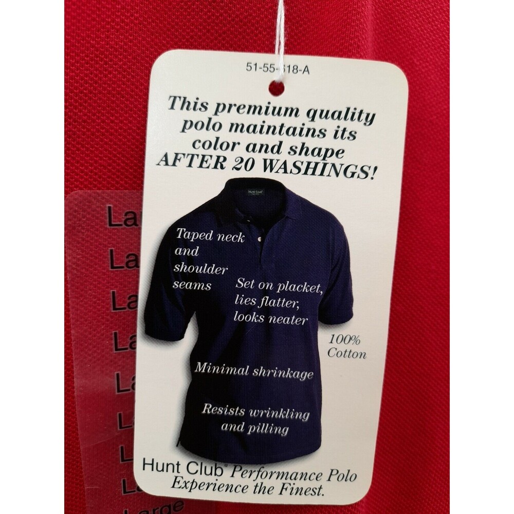 Vtg Mens Hunt Club Golf Polo Shirt Red Short Sleeve New with tags L - Picture 5 of 11